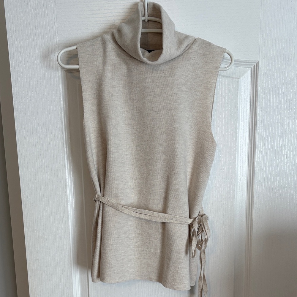 Zara Cream Sleeveless Turtleneck Top